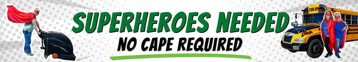 Superheroes needed - no cape required graphic with photos of employees